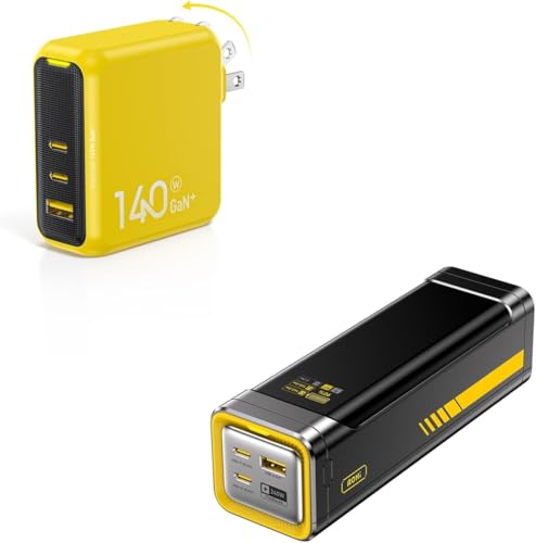 AOHI 240W Laptop Power Bank 27600mAh Portable Fast Charger (99.3wh) +Magcube 140W USB C Charger PD3.1 3-Port GaN+ Laptop Wall Charger