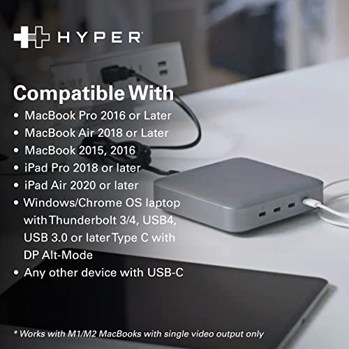 HyperDrive USB-C & Thunderbolt 4 Hub with Integrated GaN Power Source - Three Thunderbolt 4 Downstream Ports and One Upstream Port with 96W Passthrough Charging - style: 4-in-1