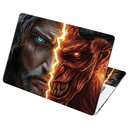 Universal Laptop Skin Sticker with 2 Wrist Pad Decals, 3-Piece Removable Vinyl Laptop Cover, Face of Jesus and Devil Waterproof Anti-Scratch, Easy-Trim Fit for 13.3" 14" 15.6" Laptops - color: Face of Jesus and Devil