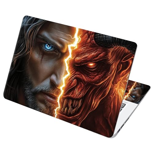 Universal Laptop Skin Sticker with 2 Wrist Pad Decals, 3-Piece Removable Vinyl Laptop Cover, Face of Jesus and Devil Waterproof Anti-Scratch, Easy-Trim Fit for 13.3" 14" 15.6" Laptops - color: Face of Jesus and Devil