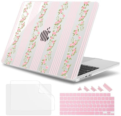 May Chen for MacBook Air 15 inch Case M5 M4 M3 M2 2026 2024-2023, Model A3448 A3241 A3114 A2941, Closes Seamlessly Hard Shell Laptop Cover with Keyboard Cover, Flora & Stripes - color: Flora & stripes