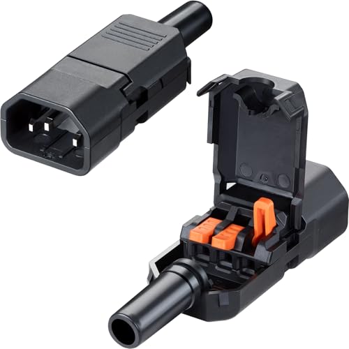 2Pack 3 Pin Terminal Quick Connectors, 10A 250V IEC320 C14 Male Inline Power Plug Adapter Socket Connector - style: C14 Male