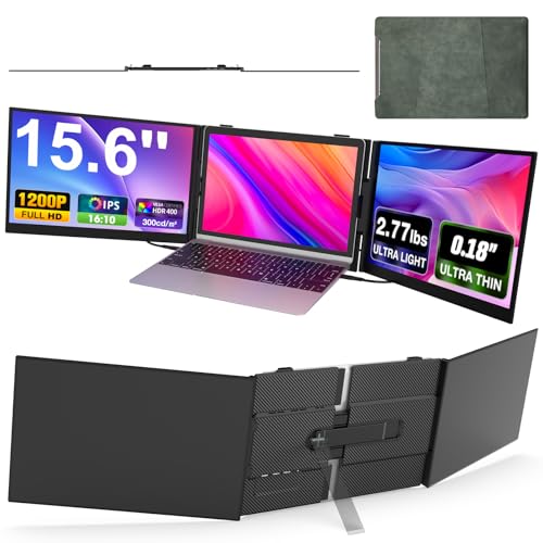 Laptop Screen Extender, Ultra-Thin 15.6" FHD 1200P 16:10 Portable Monitor for Laptop, Lightweight Travel Monitor Extender Plug & Play for 14.2"-17.3" Laptops, Compatible with Wins/Mac/Android/Chrome - size: 15.3"-T