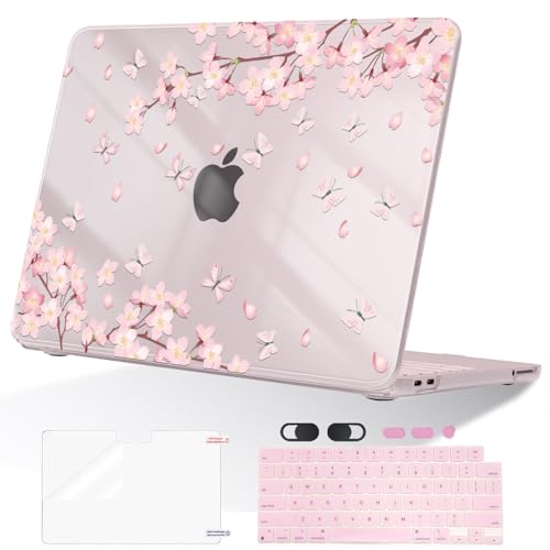 for MacBook Neo 13 inch Case 2026 A3404 with A18 Pro Chip, Anti-Scratch Slim Pattern Plastic Hard Shell Case 13-inch Neo Protective Cover Keyboard Skin & Screen Film, Cherry Blossom Pink - color: Cherry Blossom Pink