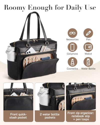 Missnine Teacher Nurse Work Bag Women 15.6" Laptop Tote Briefcase Purse - color: Dark Brown