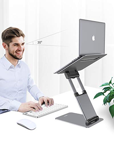 Nulaxy Pull-Out Height Adjustable Laptop Stand for Desk, 22 LB Support | Full Aluminum Standing Desk Holder, Vented Panel, Dual Foldable Design, Compatible with 10-17 Inch Laptops, Office Essentials - color: A-Gray