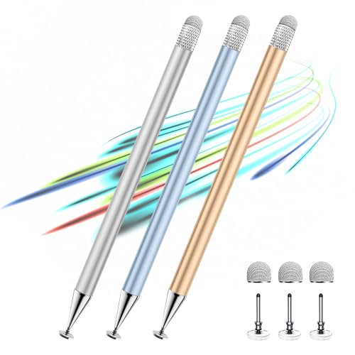 Stylus Pen for Touchscreen,3 Pack Stylus for Nintendo Switch,ipad | 2-in-1,Disc & Fiber Tip,High Precision,No Bluetooth,for Nintendo Switch,ipad,iphone,Android,Tablets,Prevent Scratches,6 Tips - color: Silver/Blue/Gold