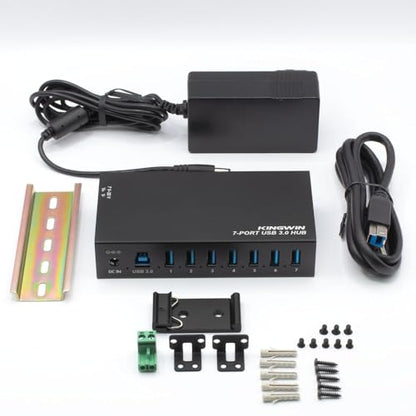 Kingwin 7-Port USB 3.0 Hub Offers 5Gbps speeds, Powered Expansion, and a Durable mountable Aluminum Design. Ideal for PC, Laptop, POS, and Server Racks. Plug & Play. - size: USB 7-PORT