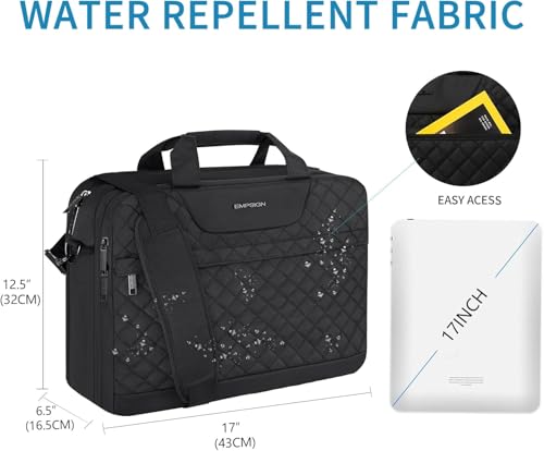 EMPSIGN 17.3 Inch Laptop Bag, Large Capacity Expandable Travel Briefcase for Women & Men Business Office, Water-Repellent Laptop Case Computer Bag with RFID Pockets, Black | Large Capacity Expandable Briefcase, Women & Men Business Office, Water-Repellent