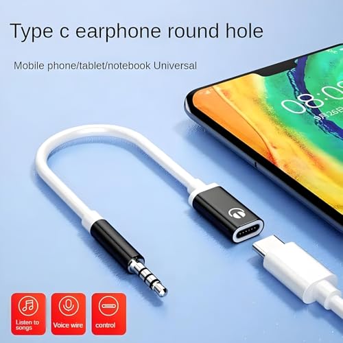 3.5mm Male to USB C Female Audio Adapter, Only Analog Audio Aux Jack Cable for Smartphone Laptop Tablet MP3 （Black）