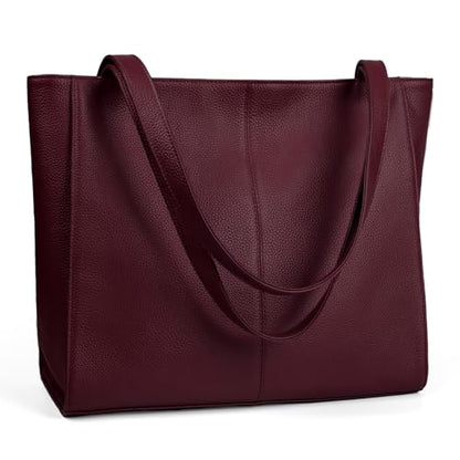 befen Genuine Leather Tote Bag for Women Work Travel Leather Purse Handbags | Real Leather, Padded 14" Laptop Compartment, Multi-Pockets, Zipper, Tote Bag for Daily - color: Burgundy Red