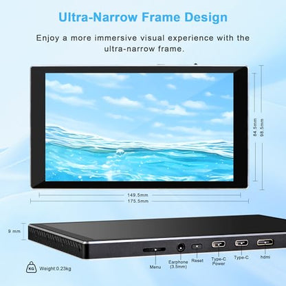 wisecoco 7 inch Portable Monitor 1080P FHD 60Hz Mini Pocket Touchscreen Display USB C HDMI Ultra Thin Lightweight IPS Second Screen Gaming for Raspberry Pi 5/4 PC/Laptop/PS5/XBOX/Switch