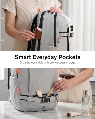 Tolaccea 30L Travel Laptop Backpack TSA Carry-On for Business Trips Commute | 100% RPET Recycled Fabric | EVA-cushioned Laptop Protection | TSA 180° Lay-flat Opening | Reinforced Stability Base Panel - color: Light Gray
