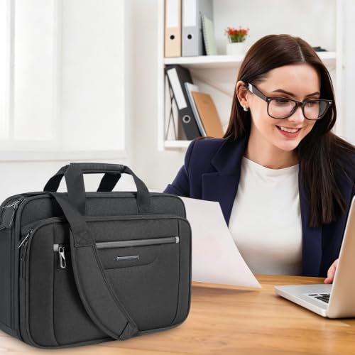 VANKEAN Laptop Briefcase Fits 15.6"-16" Laptop Slim Expandable Shoulder Bag | Multi Functional Compartment,Padded Shoulder Strap,Convenient Luggage Strap,Water-Repellent Fabric,Padded Laptop Compartment - color: Black-grey, size: 15.6"