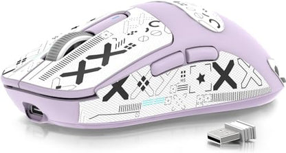ATTACK SHARK X3 49g Ultra-Lightweight Wireless Gaming Mouse, Purple&Tape | Bluetooth 5.2/2.4G Wireless/Wired, PAW3395 Gaming Sensor, 26K DPI, 200h Battery Life, Programmable Buttons for PC/Mac/Win - color: Lavender & Griptape