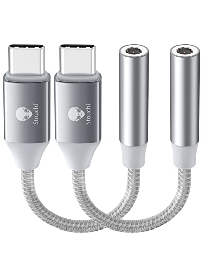 Stouchi USB C to 3.5mm Dongle Adapter, Type C Headphone Audio Jack Cable Cord Hi-Fi DAC Chip for iPhone 17/16 /15, Pixel 9/8 /7/6, iPad, Samsung Galaxy S25 S24 S23 Ultra (2, Silver, 0.38ft*2) - color: Silver, size: 0.38ft*2
