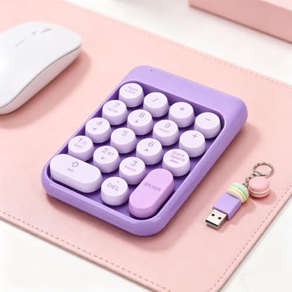 XUMIUZIY Wireless Number Pad, 2.4G / Bluetooth Numeric Keypad with Concave Dot Keycap, 18 Keys Mini Financial Accounting Number Keyboard for Laptop, PC (Purple) - color: Purple