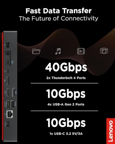 Lenovo ThinkPad Universal Thunderbolt 4 Dock | 4 Displays | 100W Charge | Thunderbolt 4 connectivity Supports up to four 4K displays 100W dynamic power delivery 11 multi-functional ports