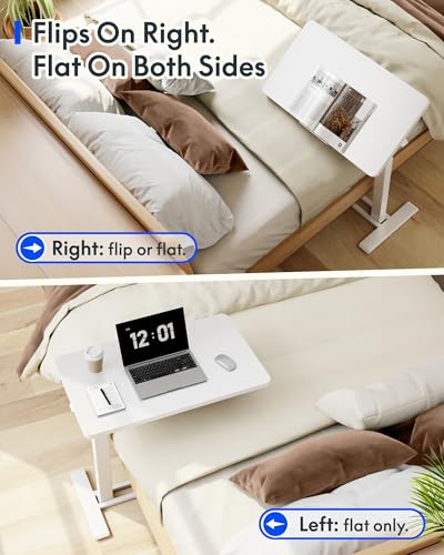 FLEXISPOT H7 PRO 90° Tiltable Mobile Overbed Table with Pneumatic Lift,28'' | Full foldable bedside table with adjustable desktop for laptop, Rolling Computer Cart and bed sofa.27.6" W x 15.7" D,White - color: White, size: 28x16