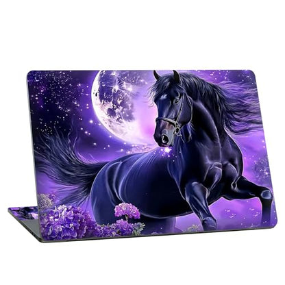Universal Laptop Skin Sticker with 2 Wrist Pad Skins, Waterproof Scratch Resistant Vinyl Laptop Cover Decal, Cut to Fit for 11–15.6 Inch MacBook HP Dell Lenovo, Black Horse Moon - color: Black Horse Moon