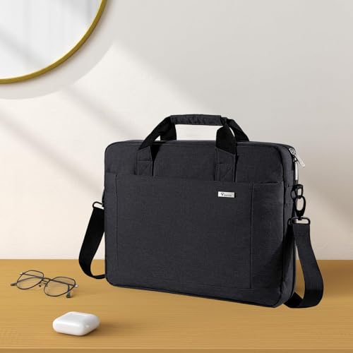 Voova 15.6-15 Inch Laptop Bag, Computer Bag, MacBook Bag, Black | Expandable splash-proof laptop messenger bag with removable strap; fits notebooks, MacBook, HP, Dell, Lenovo and Asus - color: Black, size: 14-15.6 Inch