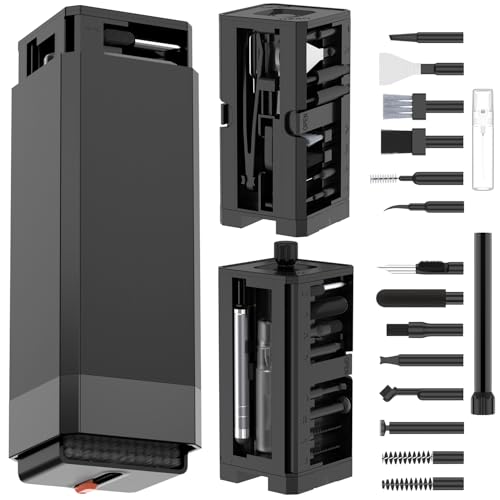 VICHYIE 32 in 1 Multi-Function Cleaning Kit for Electronic Devices (Black) | Phone Cleaning Tool, PC Keyboard Cleaner Kit with Brush, Multipurpose Cleaning Set for Earbuds, Cellphone, Computer, Cameras - color: Black