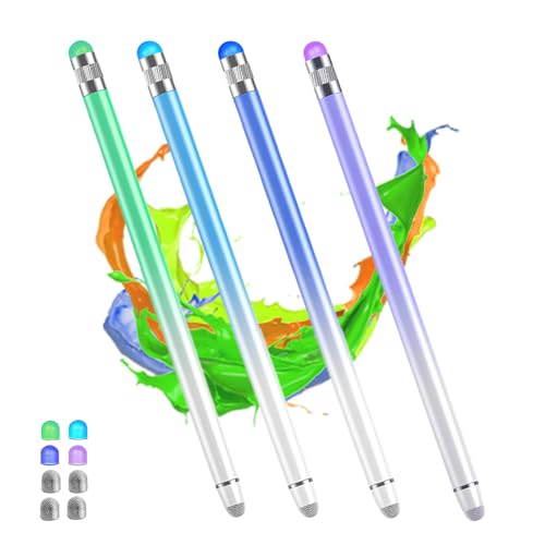4 Pcs Stylus Pens for Touch Screens with 8 Extra Tips,2-in-1 iPad Pencil | Rubber & Fiber Tip,High Sensitivity & Precision Capacitive Tablet Pen,Stylus Pen for iPhone/Nintendo Switch/iPad - color: Purple/Dark Blue/Blue/Green