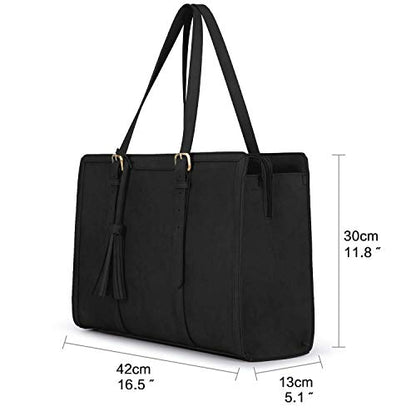 ECOSUSI Laptop Bag For Women 15.6 Inch Work Tote Bags PU Leather Computer Purse For Business Office With 3 Layer Compartments - color: Black