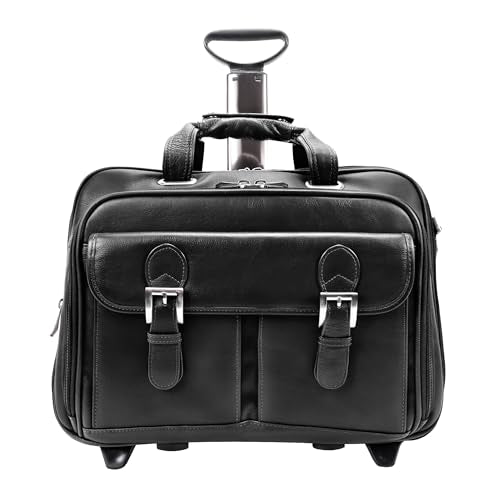 Siamod, VERNAZZA, CERESOLA, Napa Cashmere Leather, 15" Leather Checkpoint-Friendly Patented Detachable -Wheeled Laptop Briefcase, Black (46005)