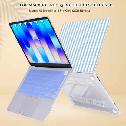Compatible with MacBook Neo 13 inch Case 2026 Release Model A3404 Cover, Ultra-Thin Pattern Plastic Hard Shell Case Keyboard Cover Screen Protector Dust Plug, Blue Stripes - color: Blue Stripes