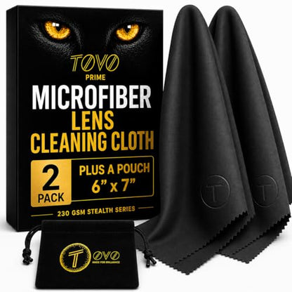 Microfiber Cleaning Cloth, 2 Pack + Velvet Pouch, 6"x7",230 GSM Thick Lens Cleaner for Glasses, Camera & Screens, Ultra Soft, Streak-Free, Lint-Free, Scratch-Safe- All Black - color: All Black, size: 15x18 cm (6x7 Inch)