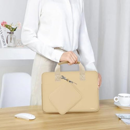 Hseok Laptop Sleeve 13.3-14 inch Case with Small Pouch, Neoprene Computer Bag Compatible with MacBook Neo/Pro 14 M5/M4/M3/M2/M1, Mac Air/Pro 13.3, XPS 14 and Most 13-14 inch Notebooks,Champagne - color: Champagne, size: 13"-14"