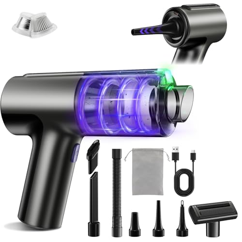 Handheld Car Vacuum Cleaner Portable Cordless, 7500mAh Rechargeable | 20000Pa High Suction, 80000RPM Brushless Motor, 7 Nozzles Car Cleaning Kit with Air Duster Blower for Car Interior, Pet Hair - color: Black