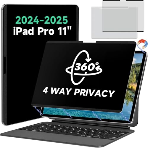 Magnetic 360° Privacy Screen for iPad Pro 11 Inch 2024/2025 M4/M5 (5th/6th Generation) Removable Anti Blue Light Glare Filter, Bubble-Free Black Privacy Screen Protector - size: 360° iPad Pro 11 Inch (2024-2025)