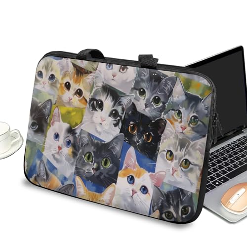 Universal Laptop Case Sleeve 10 inch with Handle and Zipper, Kids Tablet Carrying Case Messenger Bag Portable Tote Bag for 7-10 inch iPad/Notebook/eBook/Readers, Cats - color: Cats, size: 10 inch