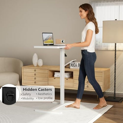 Overbed Bedside Table with Wheels Hospital Bedside Desk,White | Adjustable Hospital & Home Use Bed Table Rolling Laptop Table Mobile Standing Desk Rolling Computer Cart Over Bed Tray Table - color: White1, size: 27.6 inches