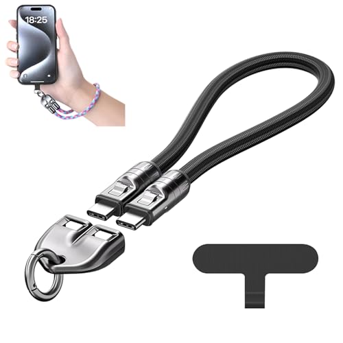 C to C 240W Charging Cable with Wearable Bracelet Design, 5A Fast Charging Phone Lanyard, Portable USB-C Cable for Smartphones, Tablets, Laptops (Black)
