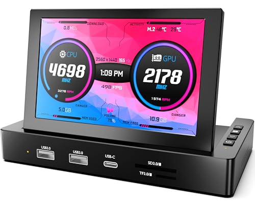 5'' Mini Monitor for Raspberry Pi & HUB Integrated, USB-C One-Cable Connect | Speakers,HDMI Type-C Connection, All-in-One Storage Dock, Pocket IPS Screen for PC monitoring/Gaming/AIDA64/Streaming Partner - size: 5 Inch