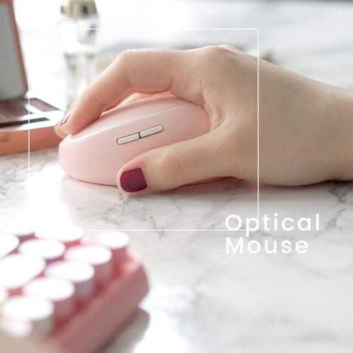 Perixx PERIDUO-713 Wireless Mini Keyboard and Mouse Combo, Retro Round Key Caps, Pastel Pink, US English Layout - color: Pink