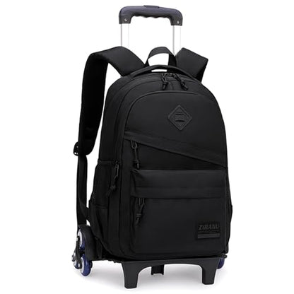 Mfikaryi Rolling Backpack, Kids Wheeled Backpack with 6 Wheels, Adjustable, Black - color: A-6 Wheels-black-b, size: 6 Wheels