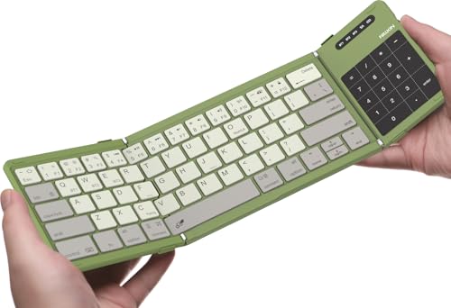 Nillkin Bluetooth 5.0 Foldable Keyboard with Trackpad & Numpad, Full-Size Travel Portable Keyboard for iPad Tablet Laptop PC Smartphone Windows iOS Android, Triple Device Pairing, Green - color: green