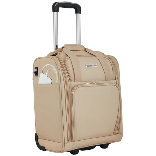 French Connection 16" Underseat Carry-On Luggage with USB/USB-C Ports, Toasted Almond - color: Toasted Almond