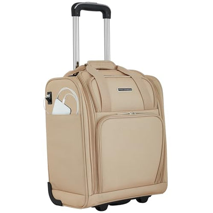French Connection 16" Underseat Carry-On Luggage with USB/USB-C Ports, Toasted Almond - color: Toasted Almond