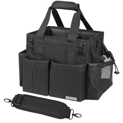 SCAVATA Compact Wearable Cleaning Caddy with Handle & Shoulder Straps | Small Cleaning Supplies Organizer, Under Sink & Car Cleaning Tools Storage Bag for Housekeepers Cleaners, Black - color: Black
