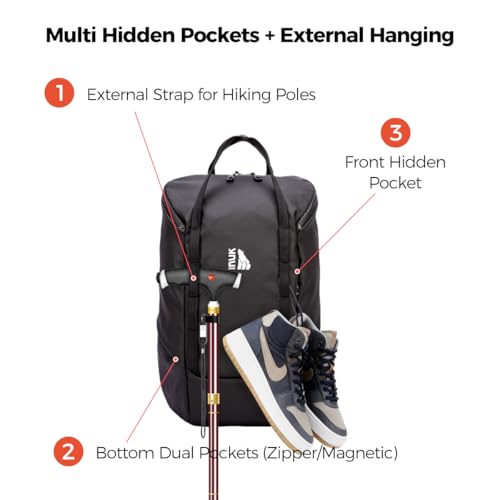 INUK Travel Laptop Backpack, 25L Recycled Waterproof Light Daypack | Dual laptop pockets, soft light foam straps, recycled wear-resistant fabric, water repellent coating, Black - color: Polar Night Black