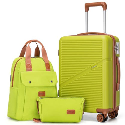 Cosbarn Carry On Luggage,3 Piece Suitcase Set,22x14x9 Airline Approved | Lightweight ABS Hardside Luggage, TSA-Approved Lock,Suitcases with 360° Spinner Wheels,20Inch,Matching Backpack,For Men&Women - color: OliveDrab, style: Carry on Luggage With Backpac