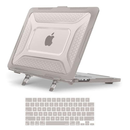 MOSISO Compatible with MacBook Air 15 inch Case M5 M4 M3 M2, Khaki | 2 in 1 Kit Honeycomb Shockproof Heavy Duty TPU Bumper Hard Case with Fold Kickstand for A3241 A3114 A2941 2026-2023 - color: Khaki