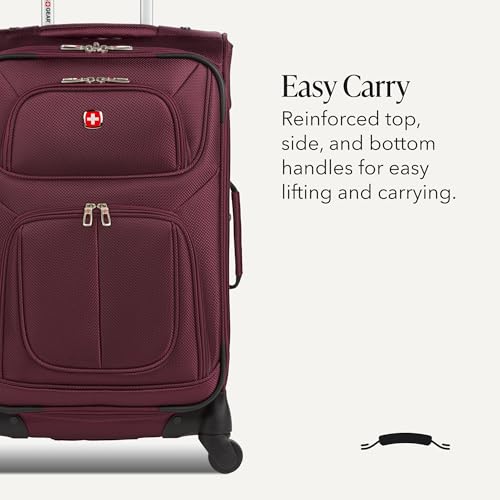 SWISSGEAR Sion Carry-On Spinner Luggage, Softside Expandable, Lightweight Suitcase, Merlot, 22.75-Inch - color: Merlot, size: Carry-On