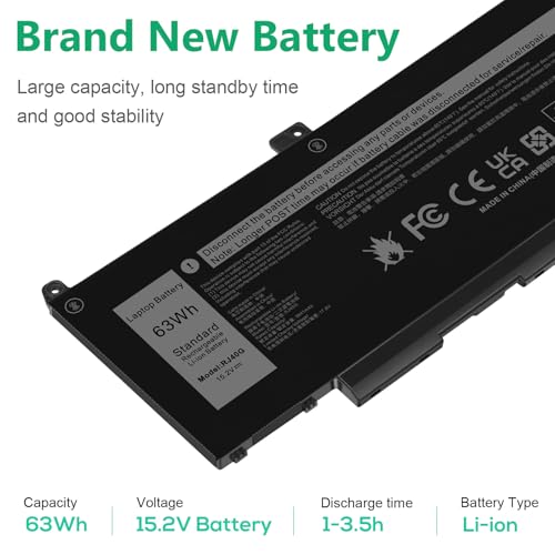 ASUNCELL RJ40G 63Wh Laptop Battery Replacement for Dell Latitude 15 5520 Latitude 14 5420 Precision 15 3560 Series M033W 01K2CF 075X16 WY9DX P137G P137G001 P104F P104F001 0WK3F1 0M3KCN 15.2V 3941mAh - size: RJ40G 10.83 × 5.12 × 0.73 in