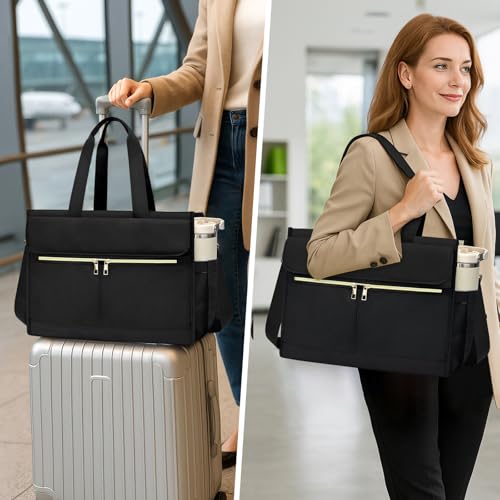 Laptop Bag for Women - 15.6 Inch Tote Work Bag with Compartments Nurse Teacher Bag Large Lightweight Office Handbag - color: Black
